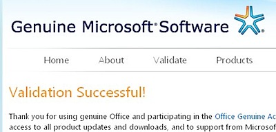 genuine microsoft software validation successful