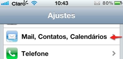 iPhone mail contatos calendarios
