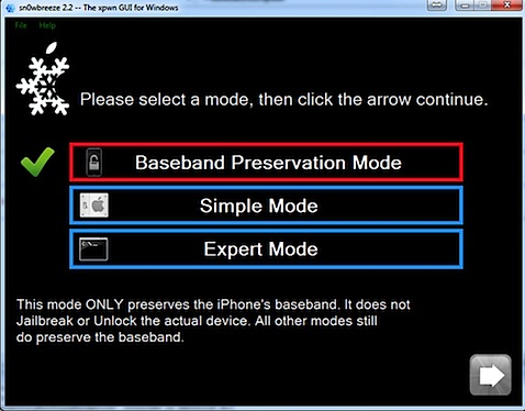 sn0wbreeze baseband preservation mode