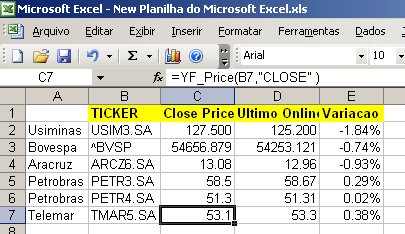Stocks Excel