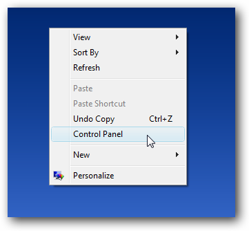 Atalho Para Painel de Controle do Windows Vista no Clique Direito do Mouse