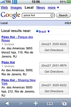 google iphone location pizza results rio