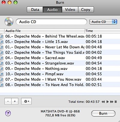 Burn audio cd mac os x