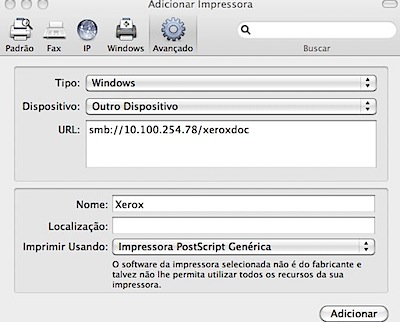 Adicionar Impressora windows mac