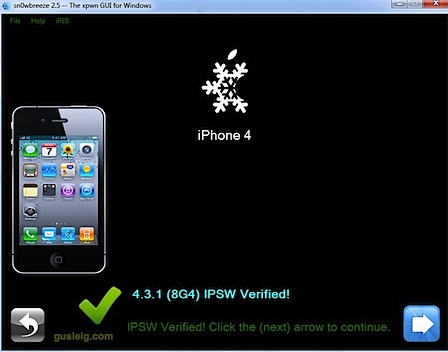 sn0wbreeze iphone 4 ipsw 4.3.1 verified