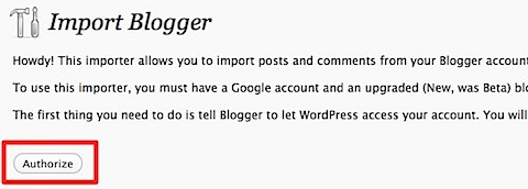 import blogger wordpress authorize
